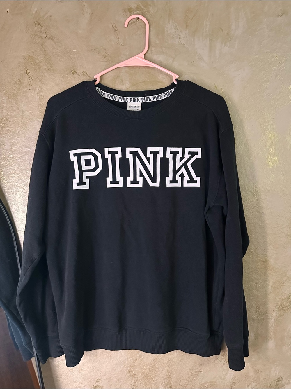 Victoria's Secret PINK Black Crewneck Sweatshirt with White Logo